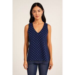 Skies Are Blue Navy Polka Dot Split Back Layered Tank Top Women’s Medium | Two-T